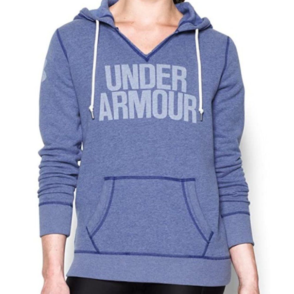 Under Armour Word Graphics Women's Light Aqua Pullover Hoodie Sweatshirt Size M